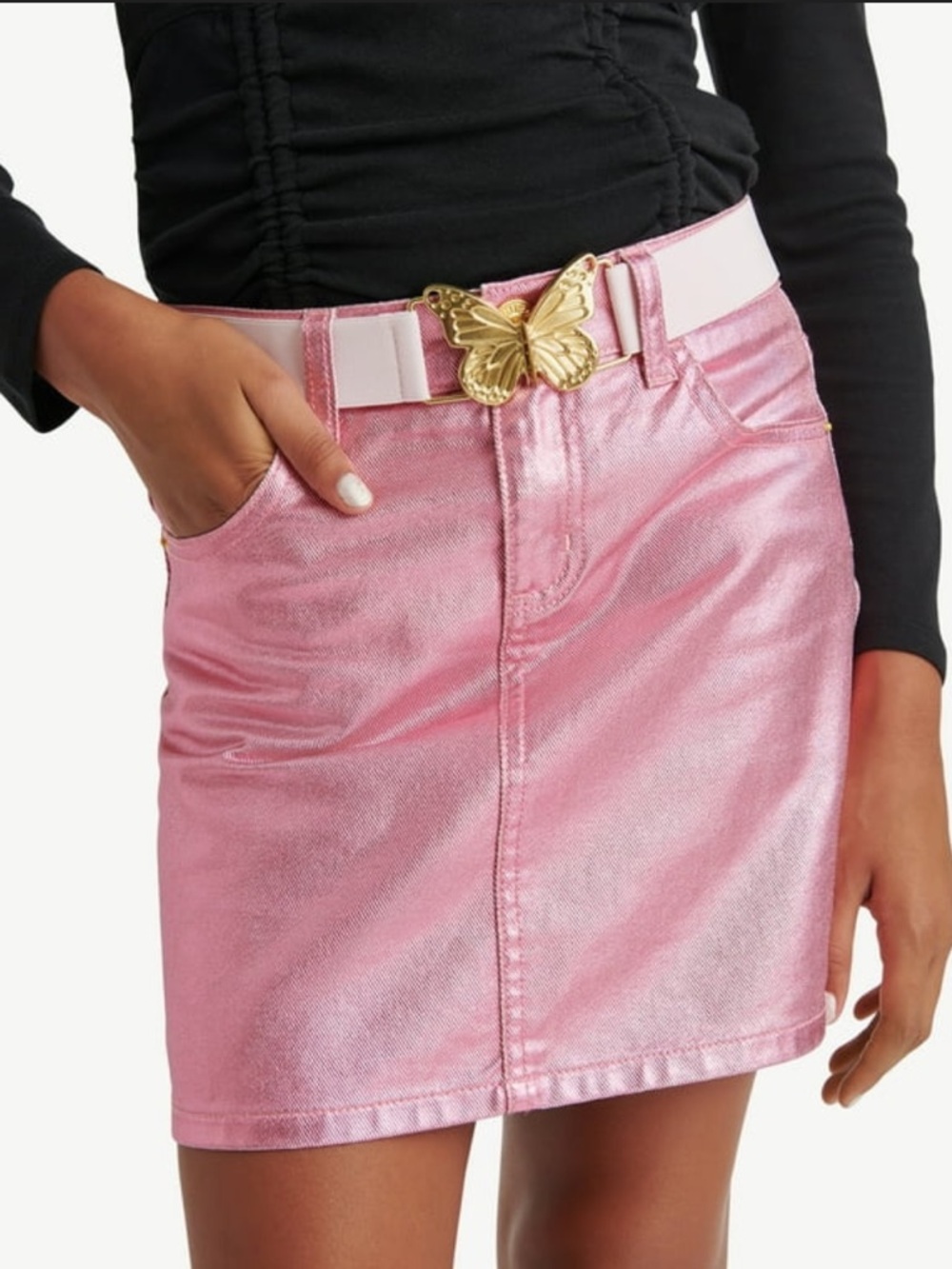 Justice Girls Pink Metallic Denim Mini Skirt with Shorts 14
